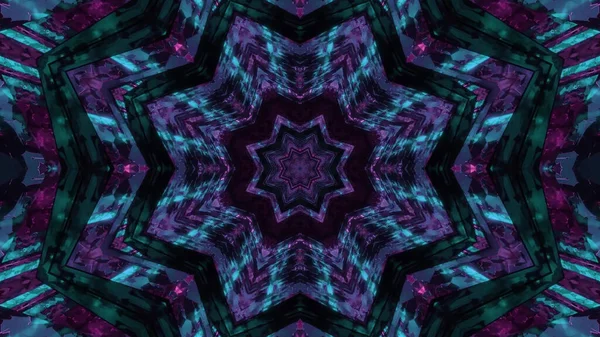 Rendering Futuristic Kaleidoscopic Patterns Background Dark Purple Green Colors — 图库照片