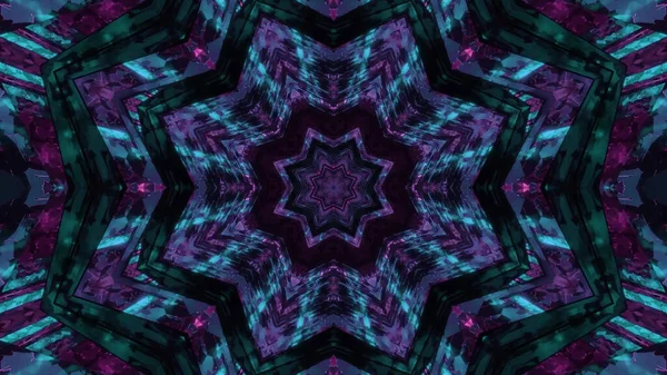 Vykreslování Futuristických Kaleidoskopických Obrazců Pozadí Tmavě Fialové Zelené Barvy — Stock fotografie