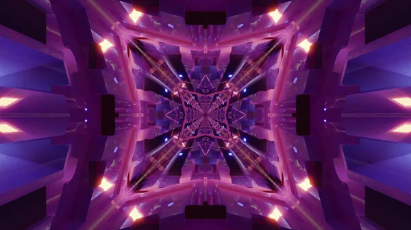 鮮やかな紫と黒の色で未来的な万華鏡のパターンの3Dレンダリング — ストック写真