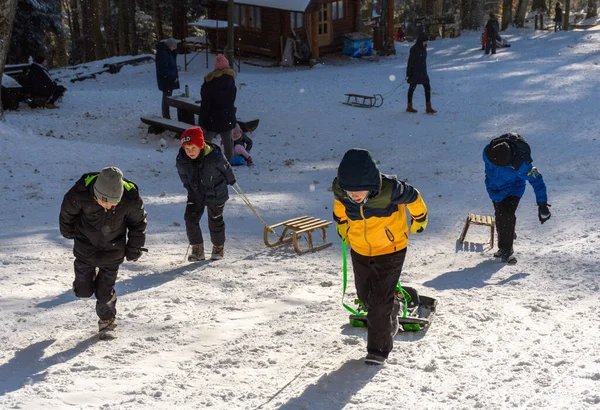 Zagreb Kroatien Dezember 2021 Winterszene Auf Dem Rodelberg Sljeme Der — Stockfoto