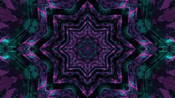 Rendering Futuristic Kaleidoscopic Patterns Background Dark Purple Green Colors — 图库照片