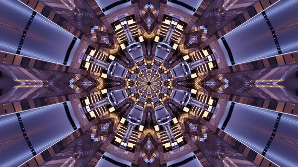 Renderelés Futurisztikus Kaleidoszkópos Minták Háttér Élénk Kék Barna Színek — Stock Fotó