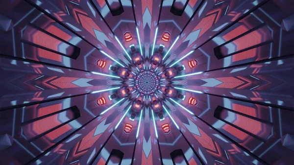 Rendering Futuristic Kaleidoscopic Patterns Background Vibrant Blue Red Colors — Stockfoto