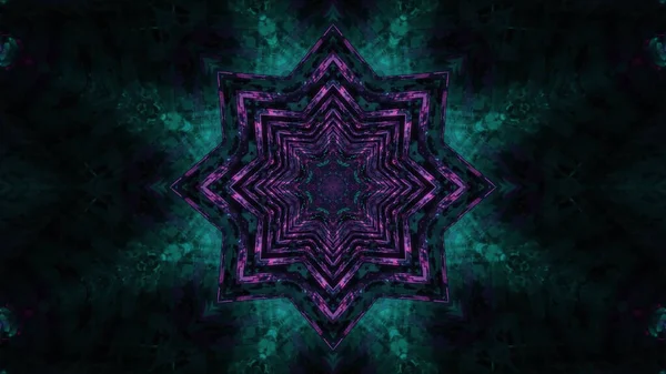 Rendering Futuristic Kaleidoscopic Patterns Background Dark Purple Green Colors — Stock Photo, Image