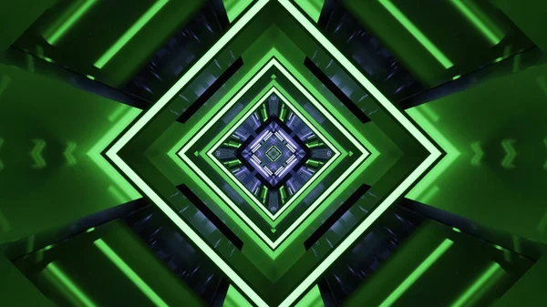 鮮やかな青と緑の色で未来的な万華鏡のパターンの3Dレンダリング — ストック写真