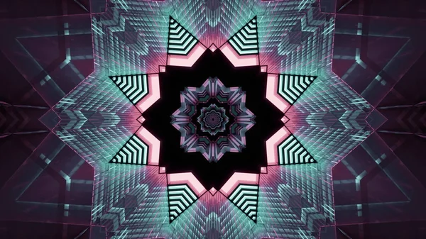 Eine Wiedergabe Futuristischer Kaleidoskopischer Muster Hintergrund Rosa Und Grünen Farben — Stockfoto