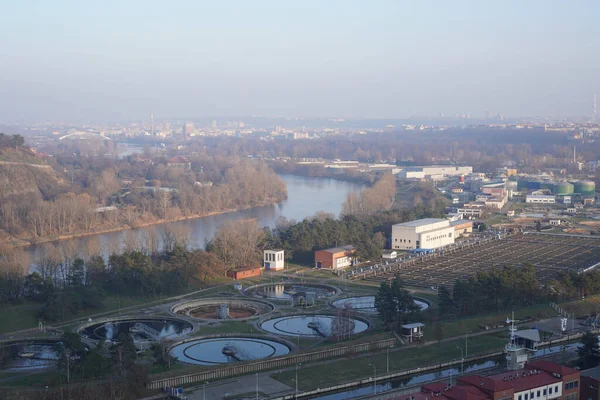 Widok Powietrza Wokół Oczyszczalni Ścieków Prauge — Zdjęcie stockowe