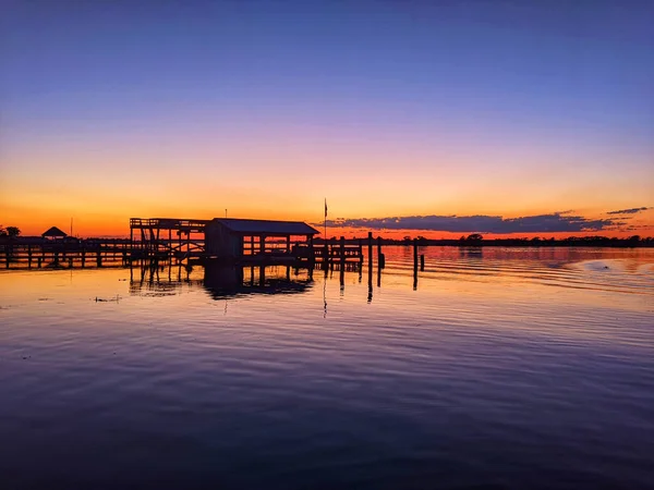 Beautiful Scenery Gazebo Sunset Reflection Sea — Stock Photo, Image