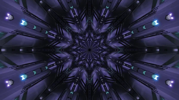 Rendering Futuristic Kaleidoscopic Patterns Background Dark Blue Black Colors — 图库照片