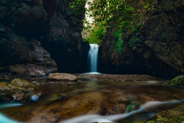 森の奥の滝の眺め — ストック写真