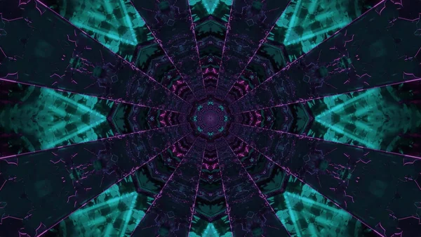 Rendering Futuristic Kaleidoscopic Patterns Background Dark Purple Green Colors — Stock Photo, Image