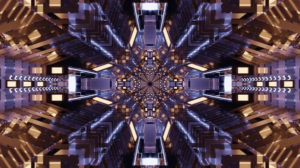 Renderelés Futurisztikus Kaleidoszkópos Minták Háttér Élénk Kék Fekete Színekben — Stock Fotó