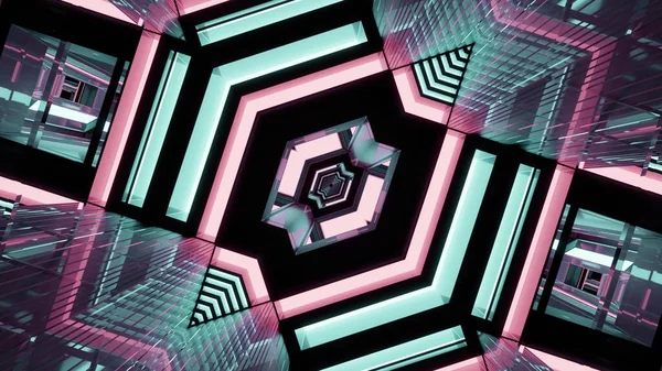 Rendering Futuristic Kaleidoscopic Patterns Background Pink Turquoise Colors — 图库照片