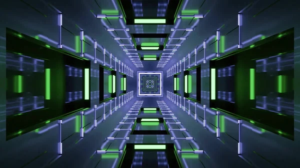 鮮やかな青と緑の色で未来的な万華鏡のパターンの3Dレンダリング — ストック写真