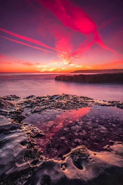 해변의 분홍빛 하늘을 수직으로 — 스톡 사진