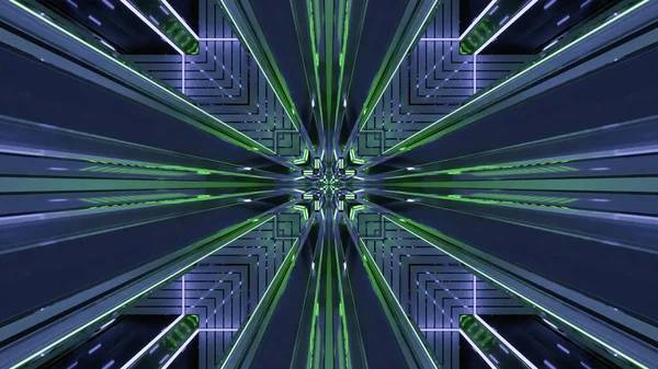 Een Weergave Van Futuristische Caleidoscopische Patronen Achtergrond Levendige Blauwe Groene — Stockfoto