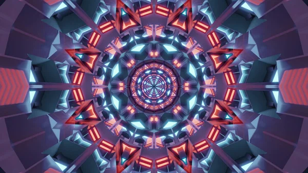 Rendering Futuristic Kaleidoscopic Patterns Background Vibrant Red Blue Colors — Stockfoto