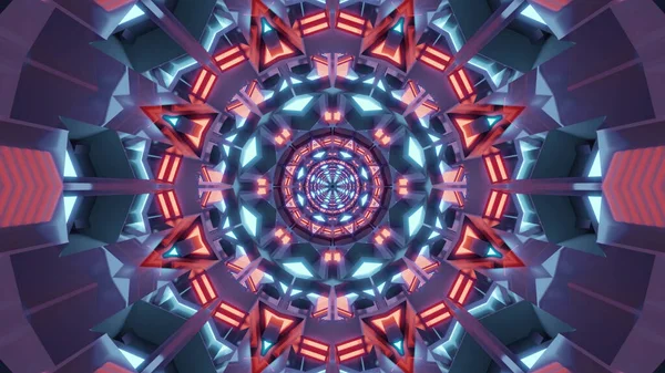 Eine Wiedergabe Futuristischer Kaleidoskopischer Muster Hintergrund Lebendigen Roten Und Blauen — Stockfoto