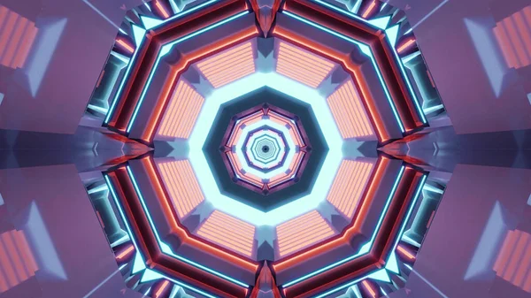 Rendering Futuristic Kaleidoscopic Patterns Background Vibrant Blue Red Colors — 图库照片