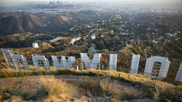 Uma Vista Aérea Para Cidade Partir Famoso Sinal Hollywood — Fotografia de Stock