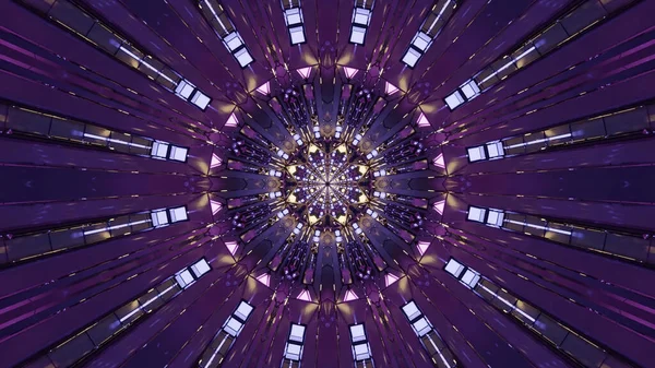 鮮やかな紫と青の色で未来的な万華鏡のパターンの3Dレンダリング — ストック写真