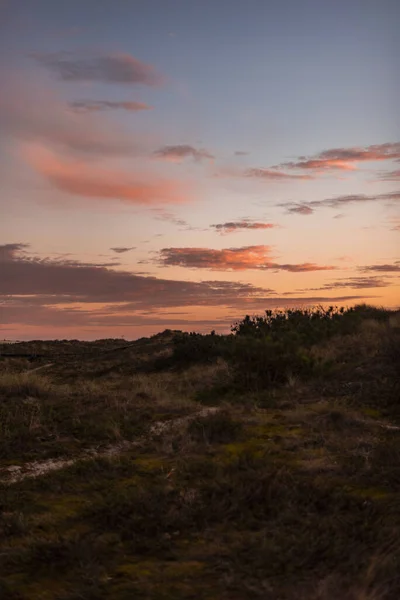Een Verticaal Shot Van Een Landschap Bij Zonsondergang — Stockfoto