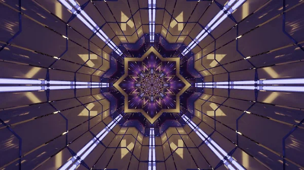 鮮やかな紫と茶色の色で未来的な万華鏡のパターンの3Dレンダリング — ストック写真