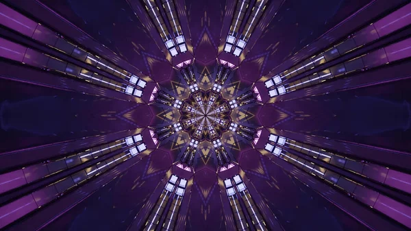 鮮やかな紫と青の色で未来的な万華鏡のパターンの3Dレンダリング — ストック写真