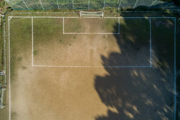 Vedere Aeriană Zonei Scopul Unui Teren Fotbal Murdar Vedere Aeriană — Fotografie, imagine de stoc