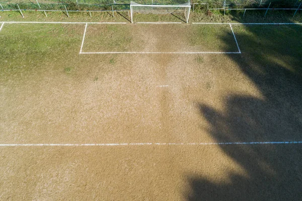 Luchtfoto Van Het Gebied Het Doel Van Een Vuil Voetbalveld — Stockfoto