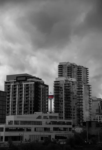 Airdrie Canada Nov 2021 Vertical Grayscale Shot Buildings Airdrie Canada — Stock Photo, Image