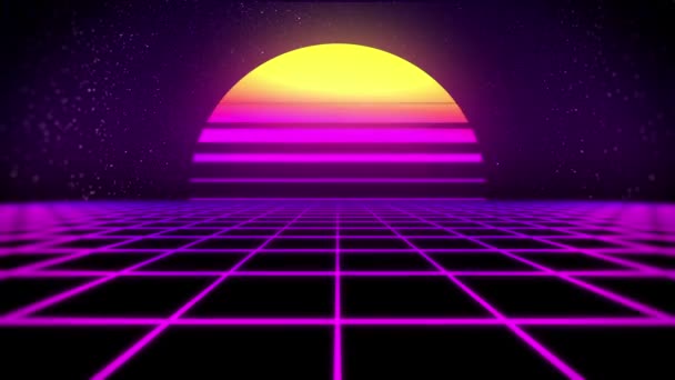Digitales Animationsmaterial Für Den Sonnenuntergang Stil Der 80Er Jahre Für — Stockvideo
