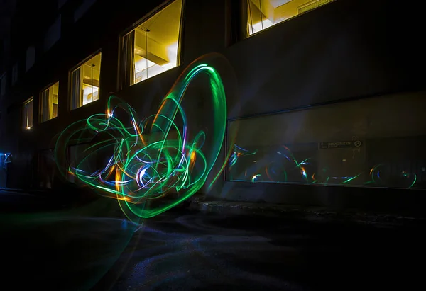 Abstract Luminous Light Painting Dark Street — Stock Photo, Image