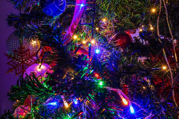 Closeup Shot Decoration Beautiful Lights Achristmas Tree — Stock Photo, Image