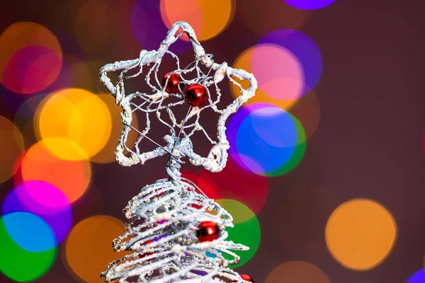 Närbild Bild Hängande Jul Dekoration Med Bokeh Ljus Bakgrund — Stockfoto