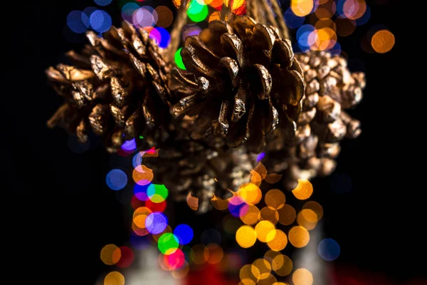 Lógó Fenyő Cchristmas Dekoráció Ellen Bokeh Fények Háttér — Stock Fotó