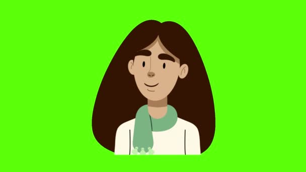 Animasi Kartun Terang Dari Seorang Gadis Berambut Cokelat Dengan Syal — Stok Video