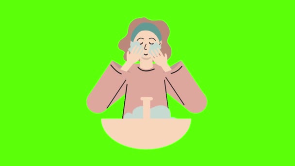 Animación Dibujos Animados Brillantes Una Mujer Haciendo Procedimientos Cosméticos — Vídeo de stock