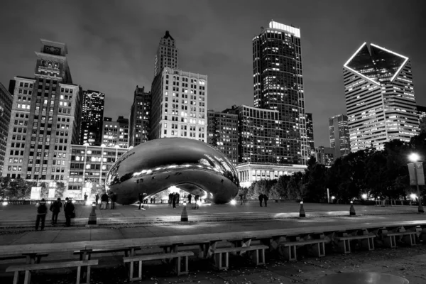Grayscale Shot Cloud Gate Bean Chicago Illinois Estados Unidos — Fotografia de Stock