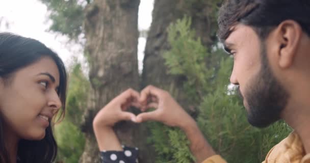 Casal Indiano Parque Fazendo Forma Coração Com Mãos — Vídeo de Stock