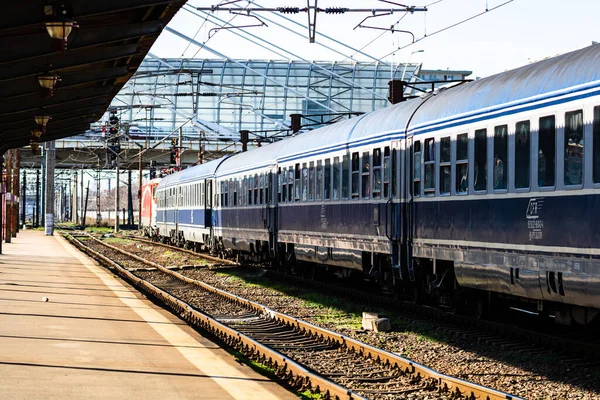 Bukarest Rumänien Dezember 2021 Ein Zug Bewegung Bukarester Nordbahnhof Gara — Stockfoto