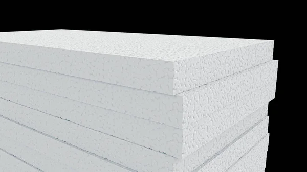 Rendering Stacked Styrofoam Sheets Isolated Black Background — Stockfoto