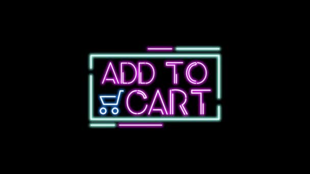 Neon Add Cart Sign Animation Footage Vfx Background — Stock Video