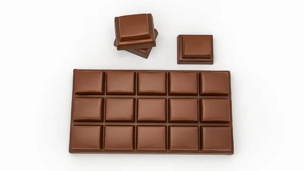 Uma Renderização Uma Barra Chocolate Com Leite Isolada Fundo Branco — Fotografia de Stock