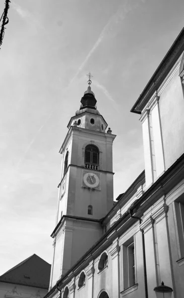 Scenic Black White Shot Church Tower — 图库照片