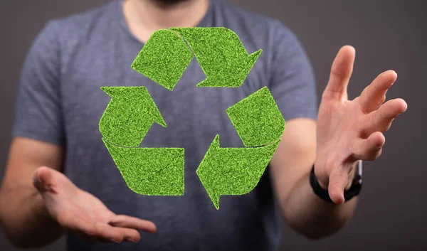 Ein Rendering Des Grünen Recycling Symbols Den Händen — Stockfoto