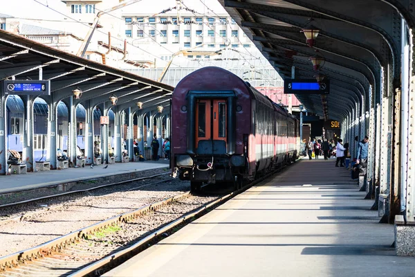 Bucharest Románia December 2021 Vonat Látképe Mozgásban Vagy Bukarest Északi — Stock Fotó