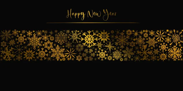 Graphic Illustration Happy New Year Text Top Golden Snowflakes Black — 图库照片