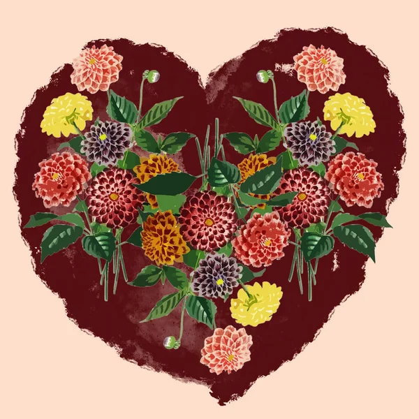 Coração Com Flores Fundo Rosa — Fotografia de Stock