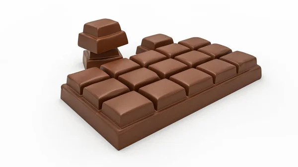 Een Weergave Van Een Melkchocoladereep Geïsoleerd Een Witte Achtergrond — Stockfoto